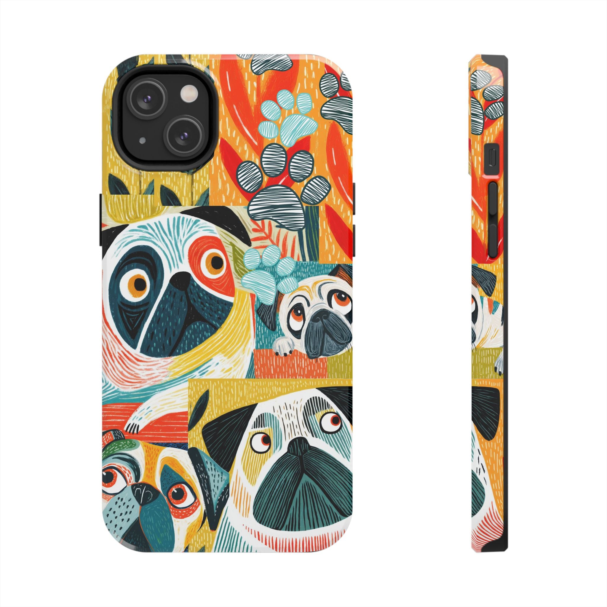 Colorful Pug Collage Phone Case | Cute Dog Art, Floral Accents