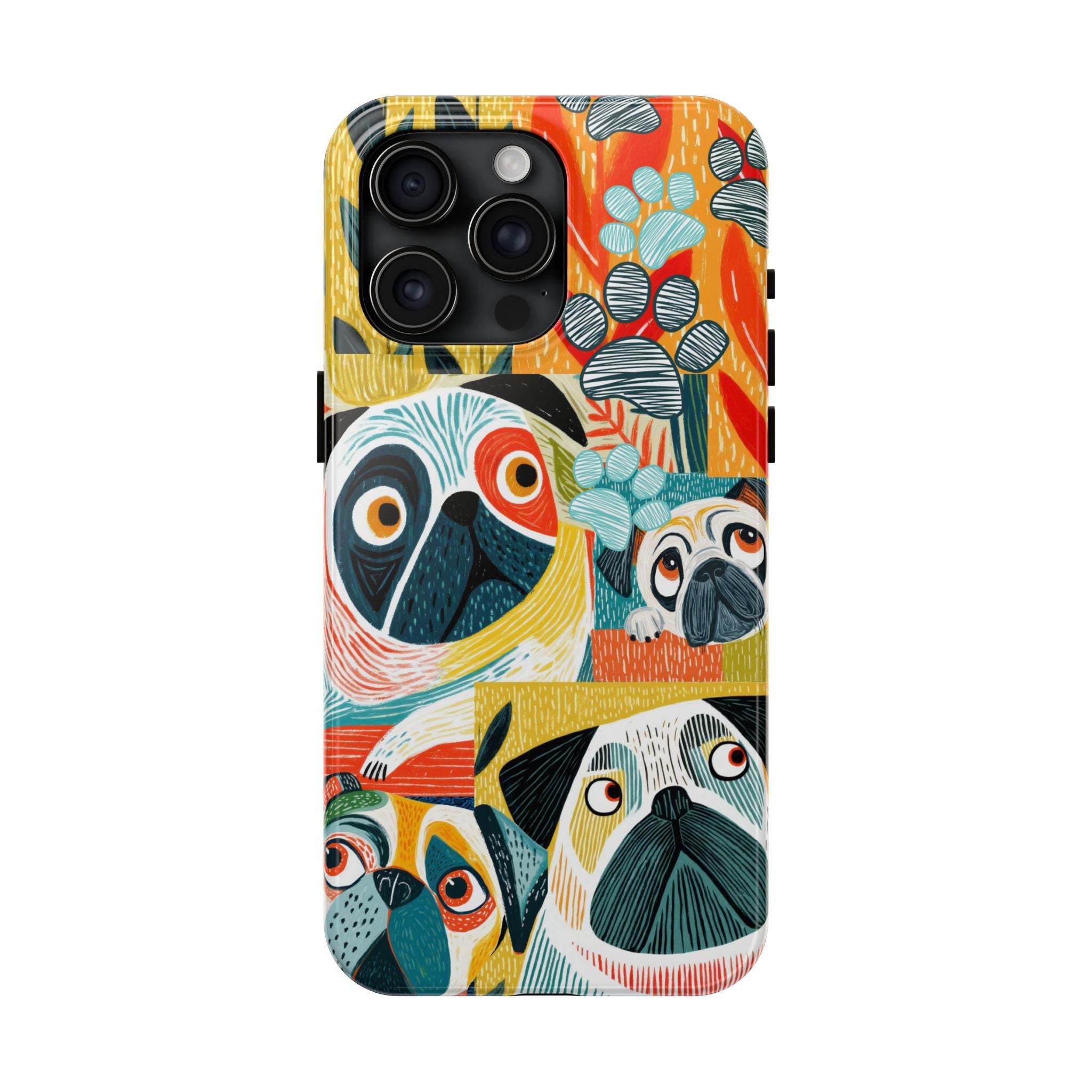 Colorful Pug Collage Phone Case | Cute Dog Art, Floral Accents