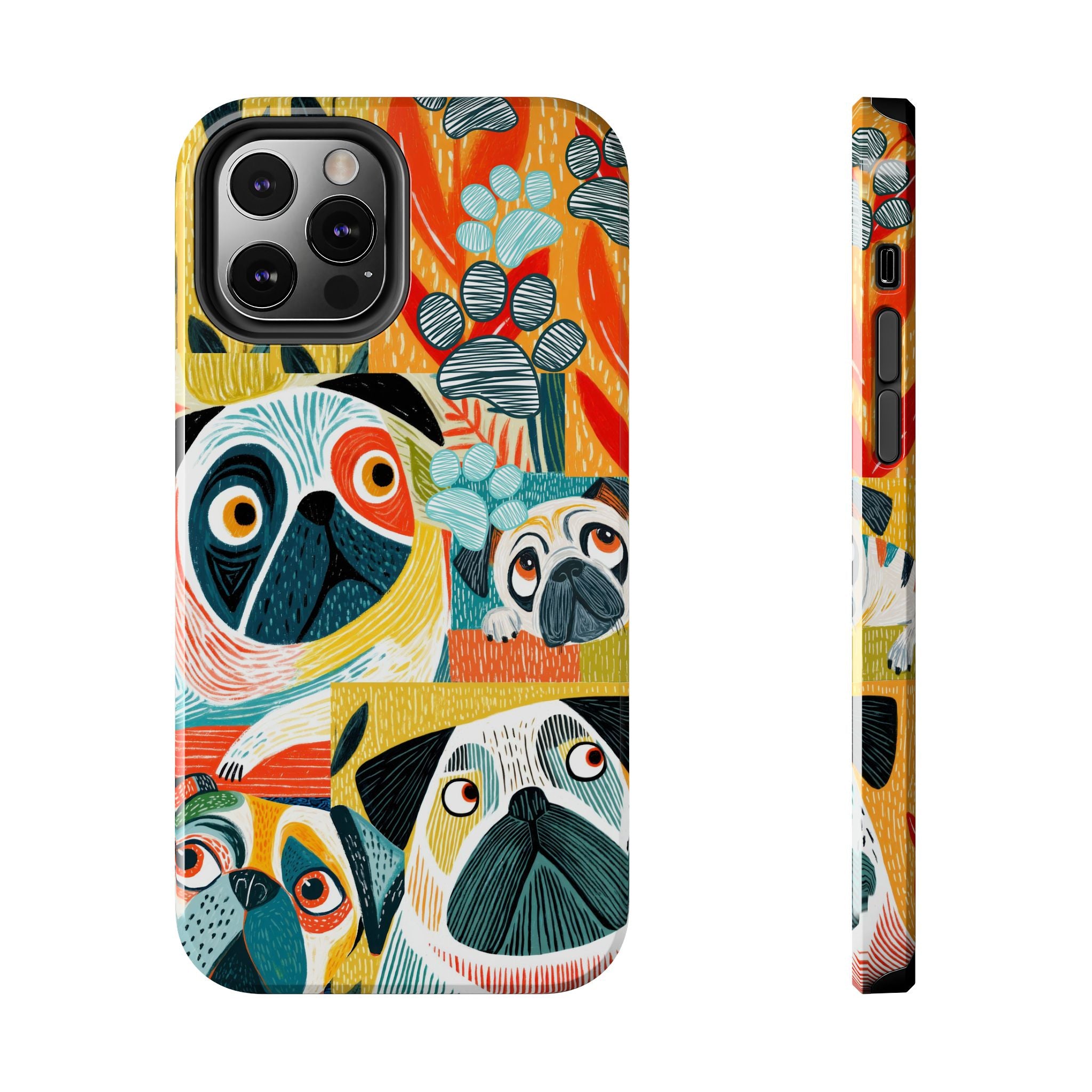 Colorful Pug Collage Phone Case | Cute Dog Art, Floral Accents