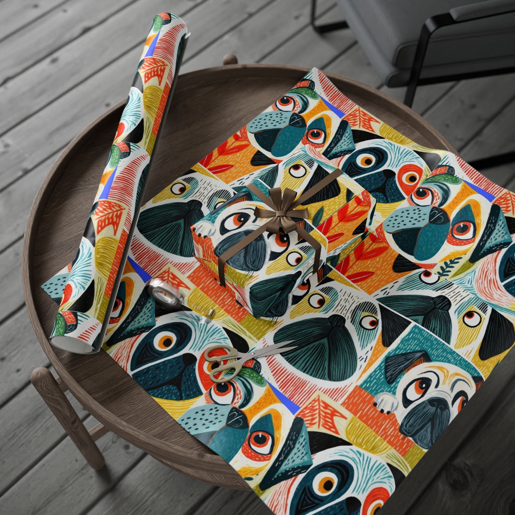 Funny Pug Faces Wrapping Papers | Scandinavian Midcentury Dog Pattern