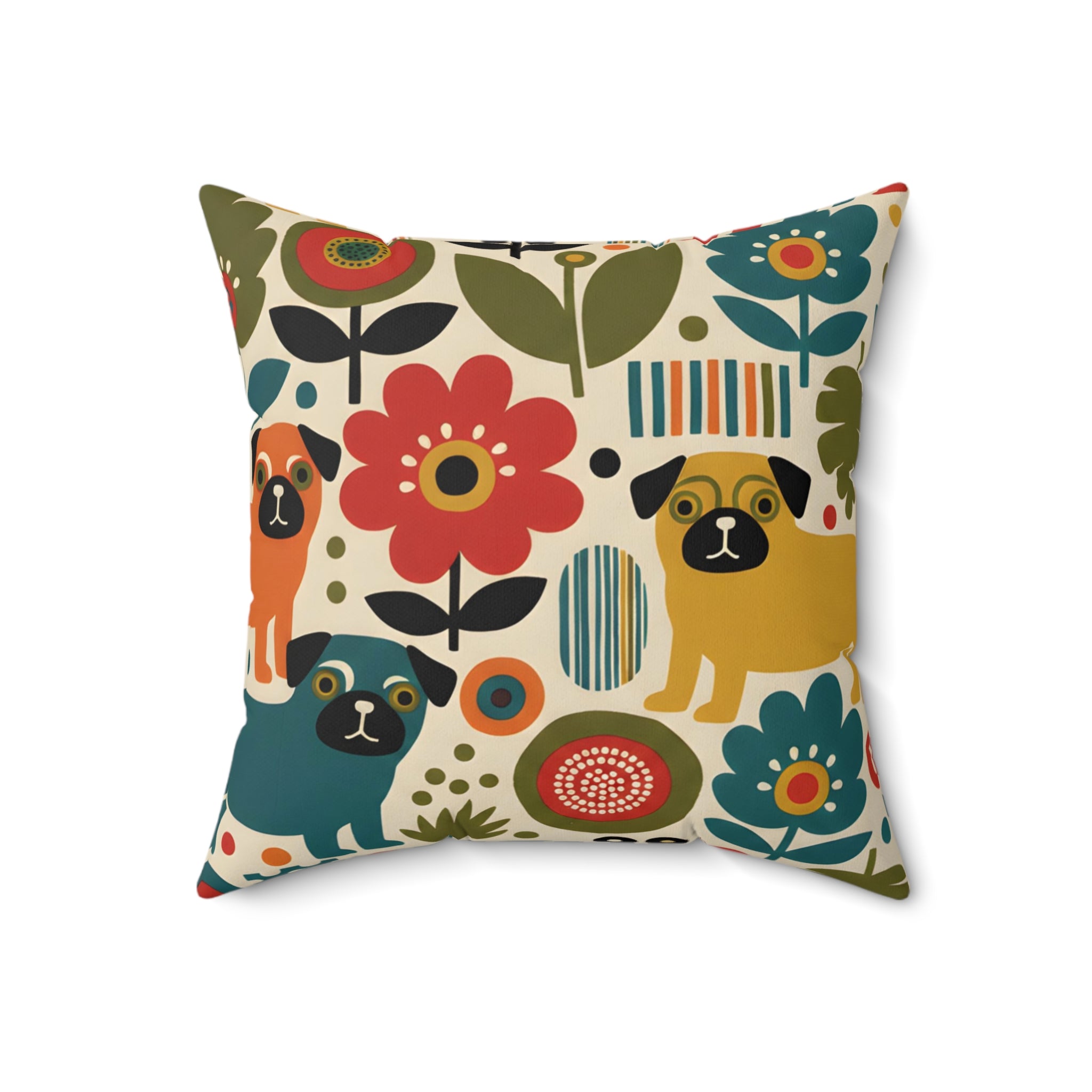 Mid Century Pug Accent Pillow Faux Suede Square Pillow | Pug Mama Home Decor