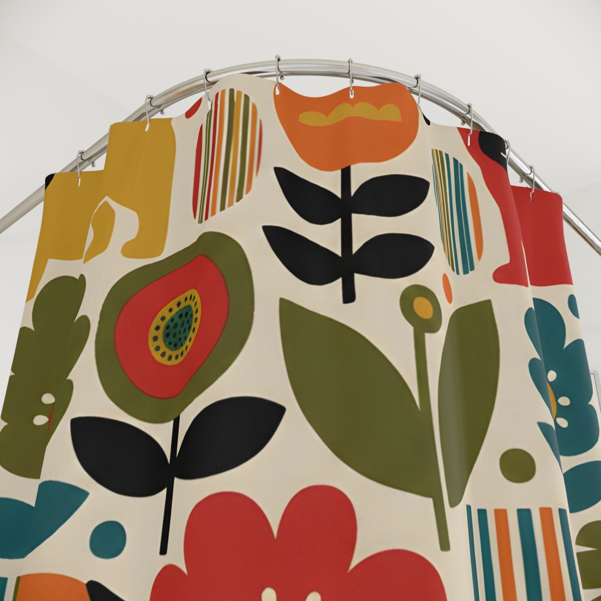Midcentury Marimekko Style Pug Shower Curtain | Pugtrovert Statement Piece