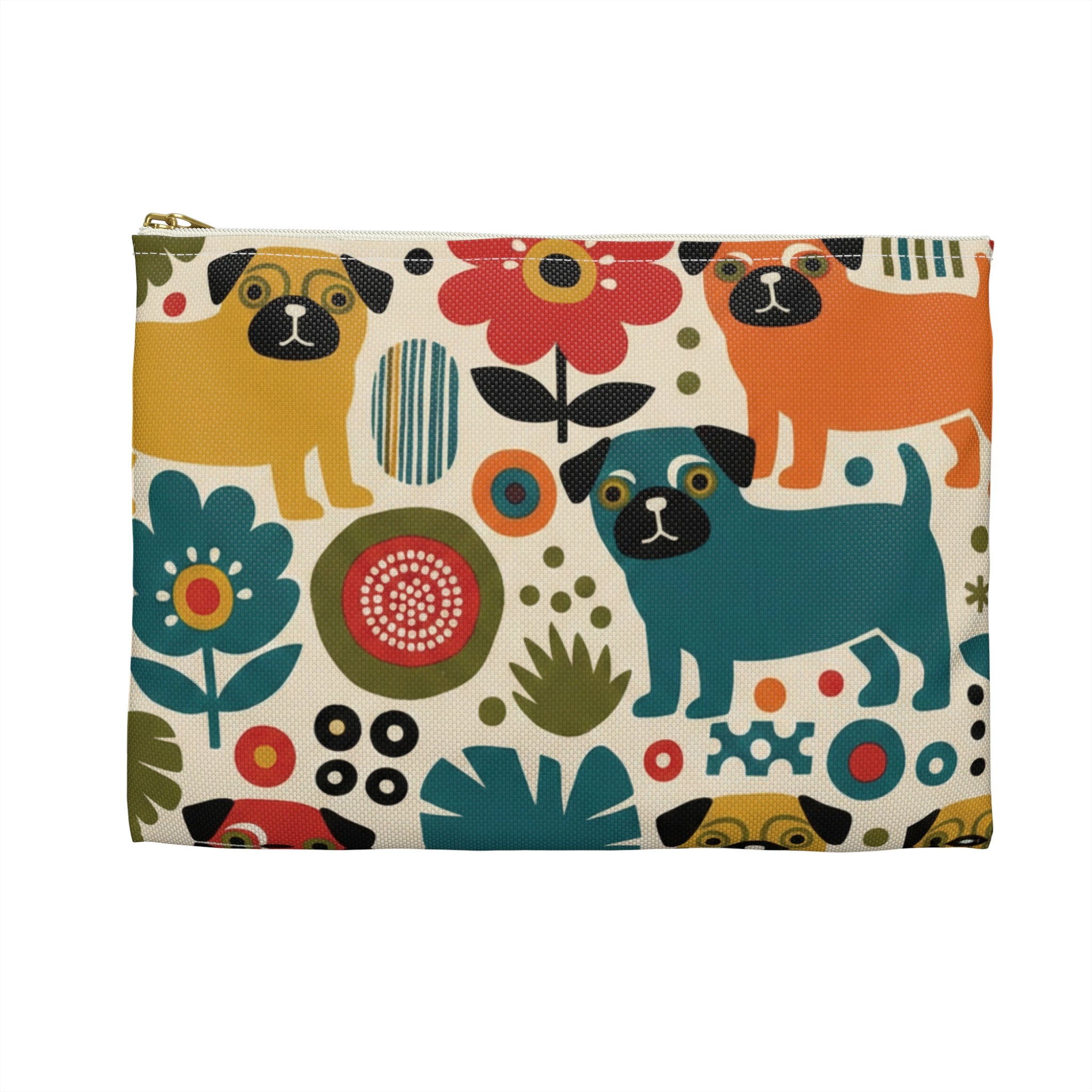 Retro Floral Pugs Pouch | Colorful Dog Accessory Pouch