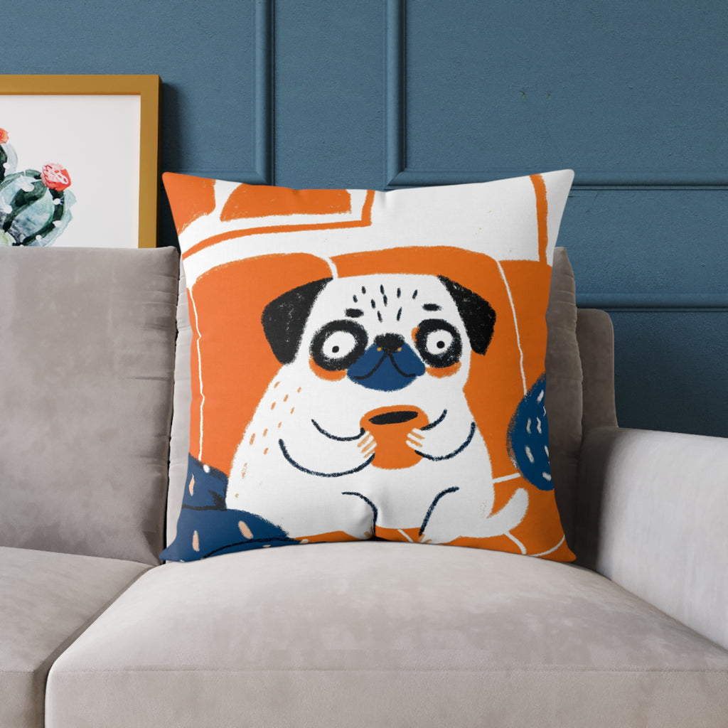 Vintage Pug Art Square Poly Canvas Pillow | Two-Sided Pug Throw Pillow