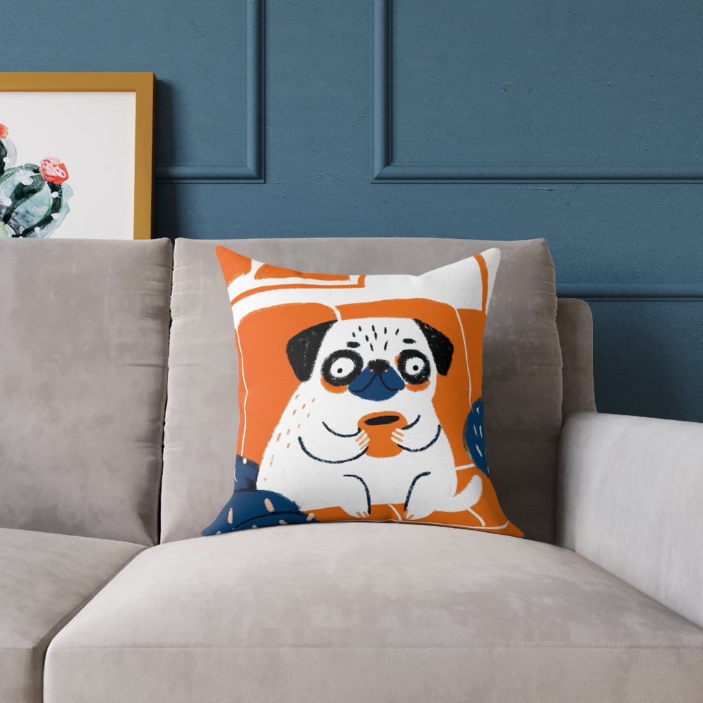 Vintage Pug Art Square Poly Canvas Pillow | Two-Sided Pug Throw Pillow