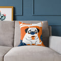Vintage Pug Art Square Poly Canvas Pillow | Two-Sided Pug Throw Pillow