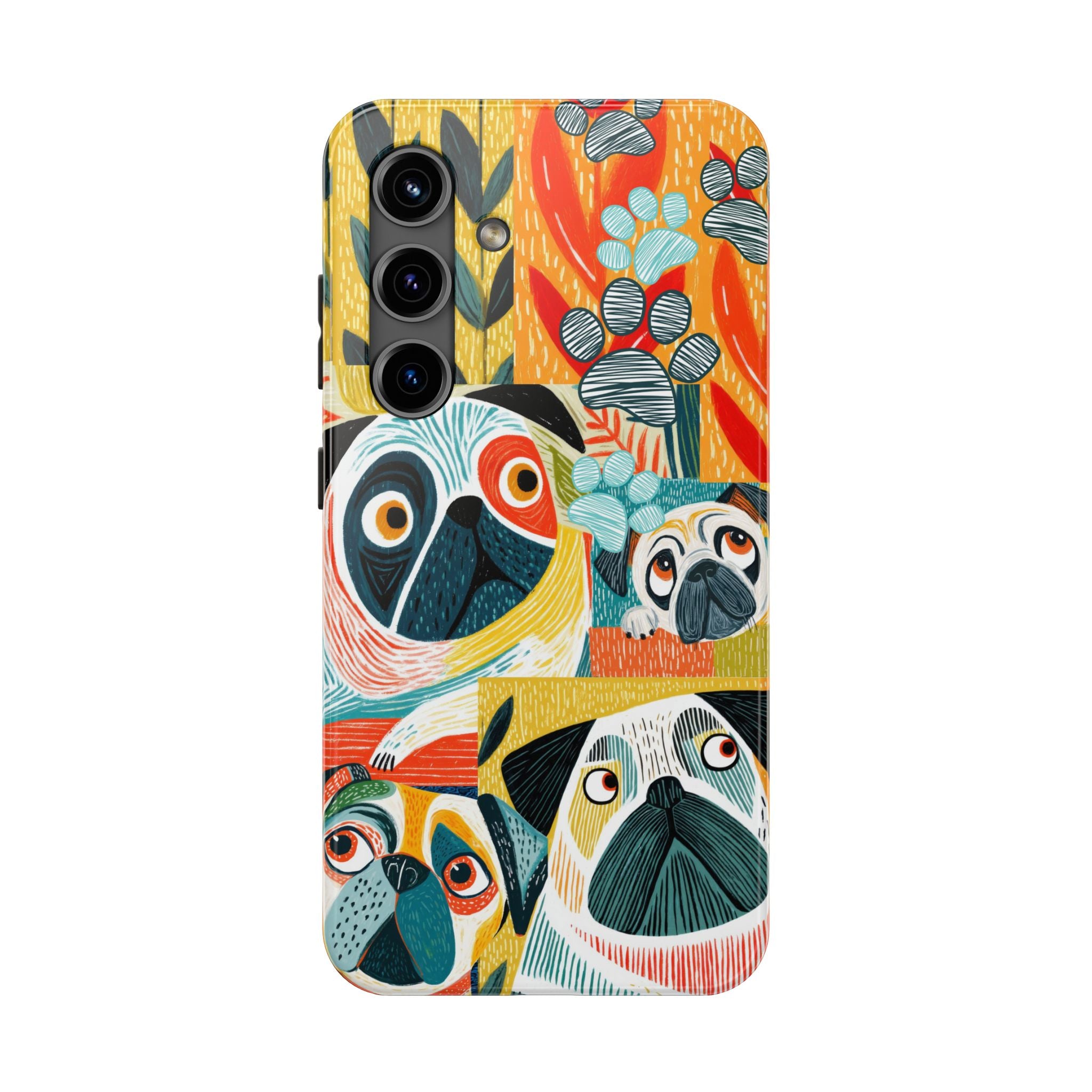 Colorful Pug Collage Phone Case | Cute Dog Art, Floral Accents