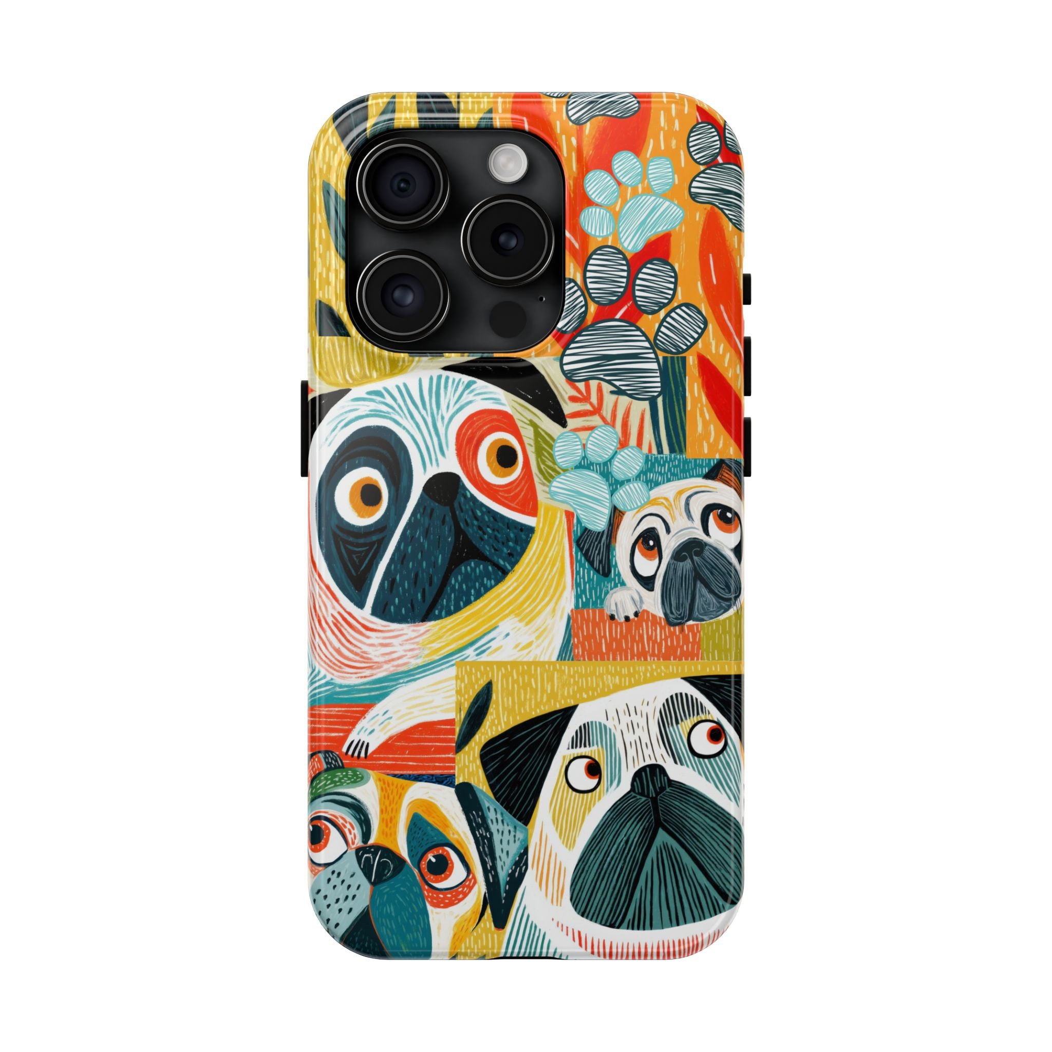Colorful Pug Collage Phone Case | Cute Dog Art, Floral Accents