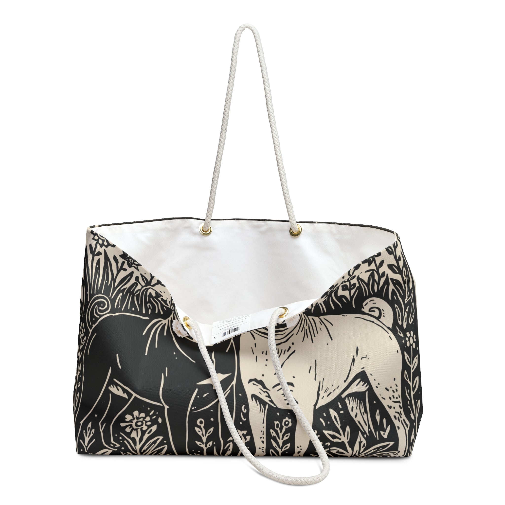 Pug Linocut Weekender Bag | Two sided Pug Art Tote, Pug Mom Travel Bag