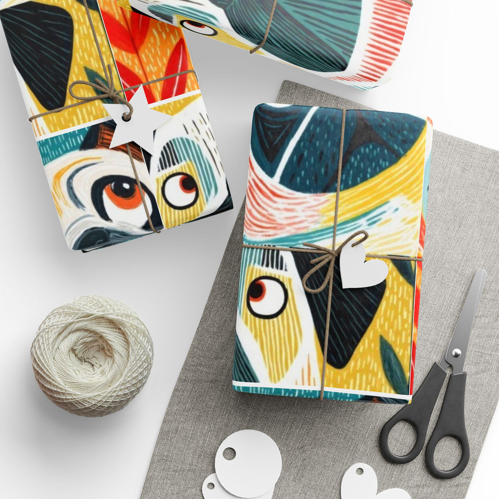 Funny Pug Faces Wrapping Papers | Scandinavian Midcentury Dog Pattern