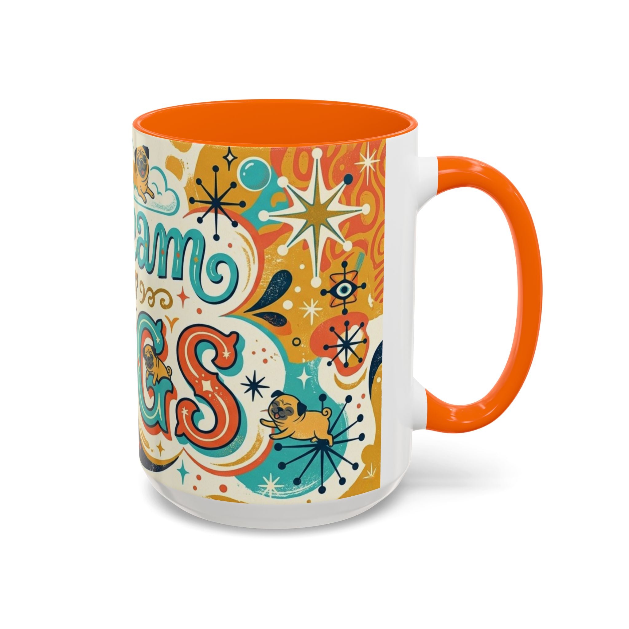 Midcentury Pug Illustration Accent Coffee Mug 11oz 15oz | Pug Mom Dad Pugtrovert