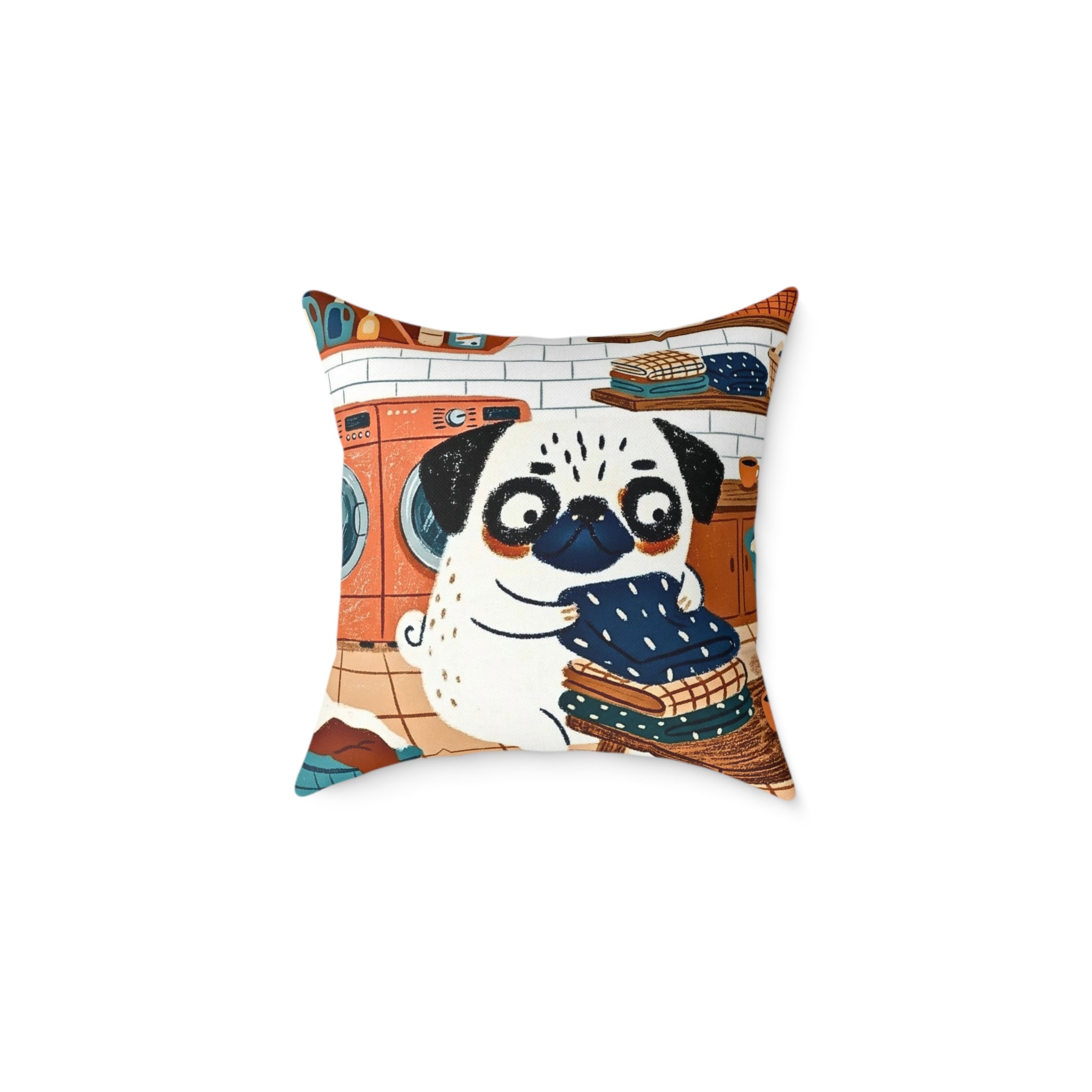 Vintage Pug Art Square Poly Canvas Pillow | Two-Sided Pug Throw Pillow