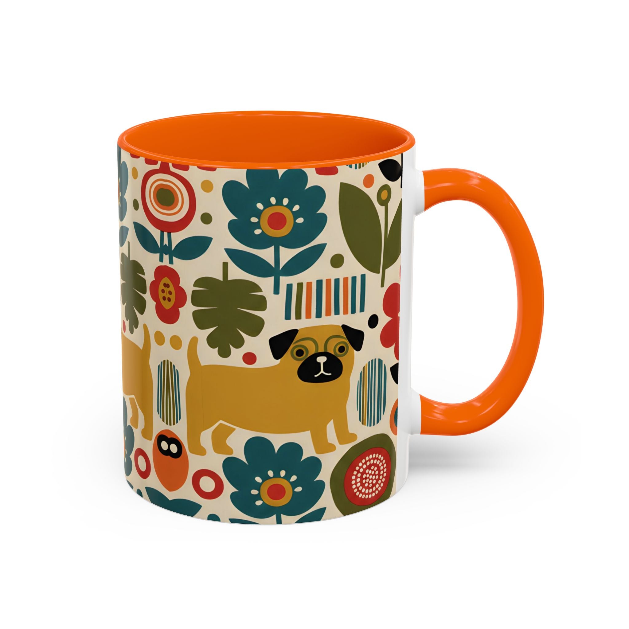Midcentury Pug Accent Coffee Mug — Marimekko‑Style Pug Mom Gift (11/15 oz)