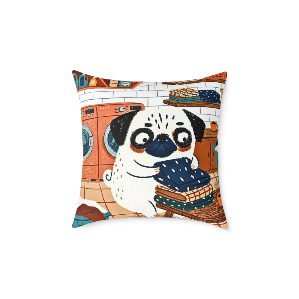 Vintage Pug Art Square Poly Canvas Pillow | Two-Sided Pug Throw Pillow