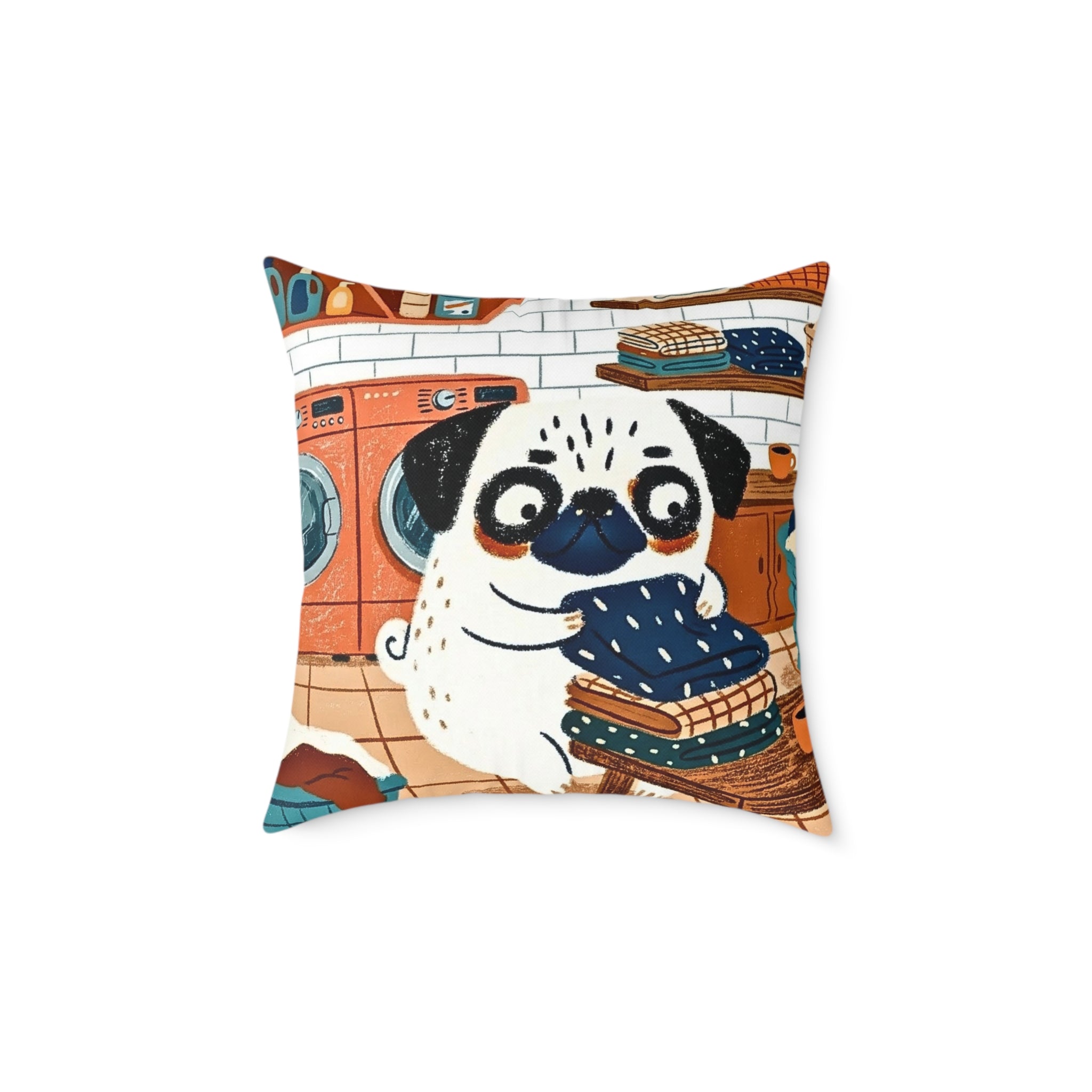 Vintage Pug Art Square Poly Canvas Pillow | Two-Sided Pug Throw Pillow