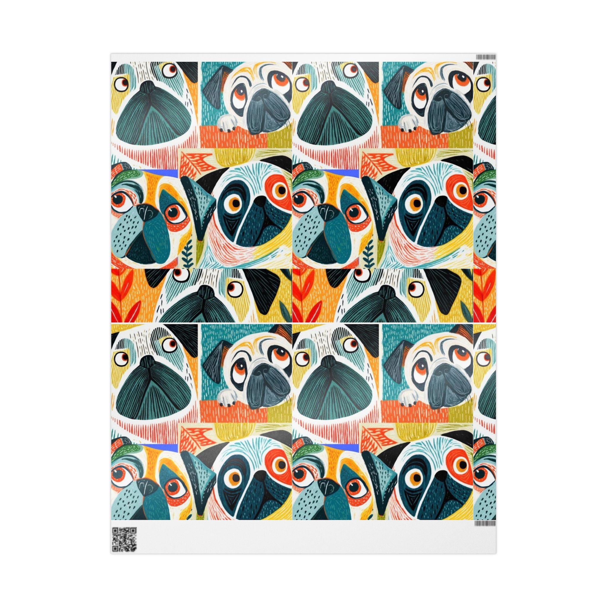 Funny Pug Faces Wrapping Papers | Scandinavian Midcentury Dog Pattern