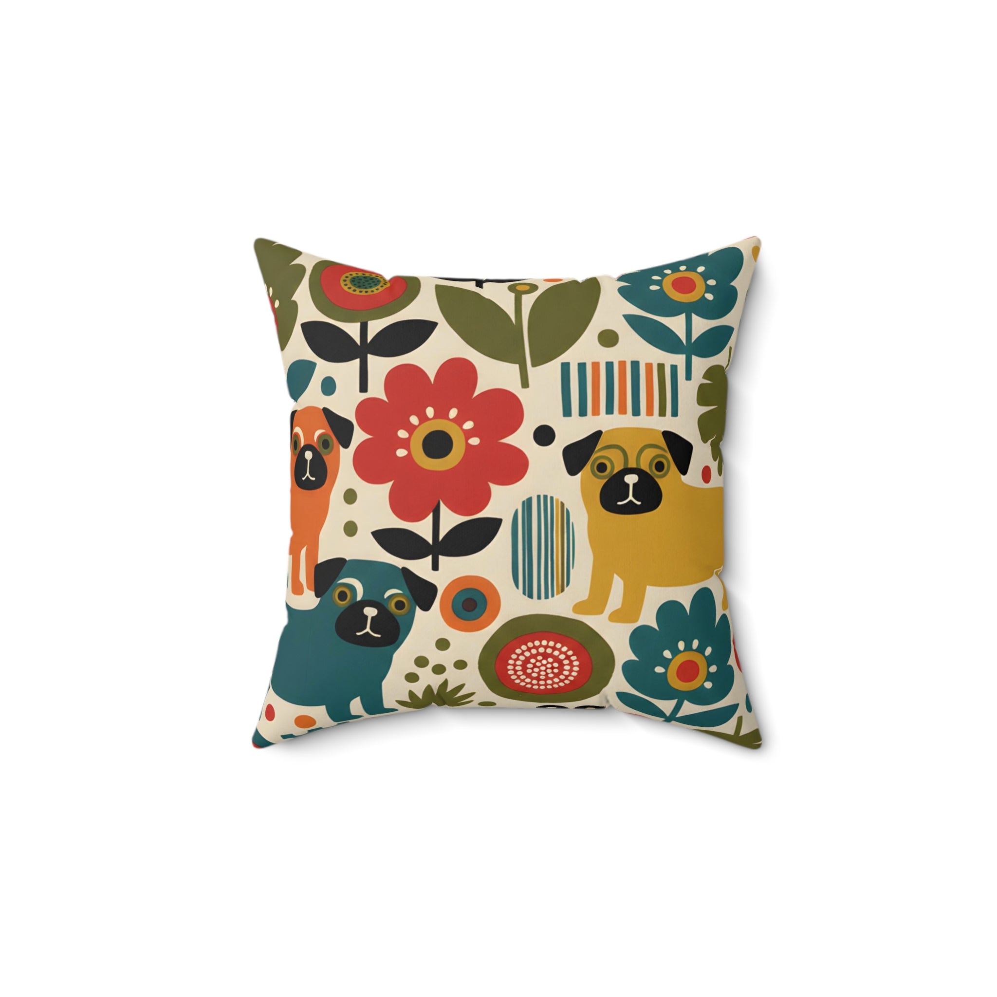 Mid Century Pug Accent Pillow Faux Suede Square Pillow | Pug Mama Home Decor