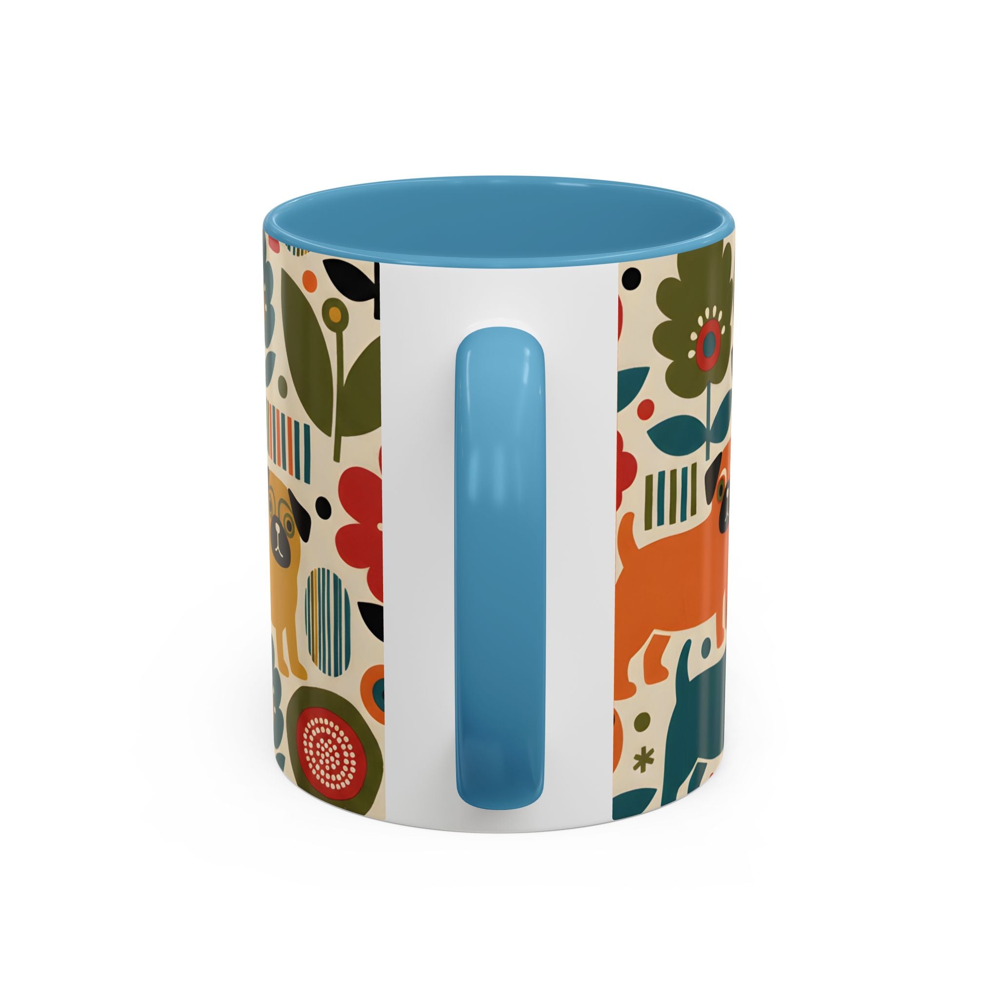 Midcentury Pug Accent Coffee Mug — Marimekko‑Style Pug Mom Gift (11/15 oz)