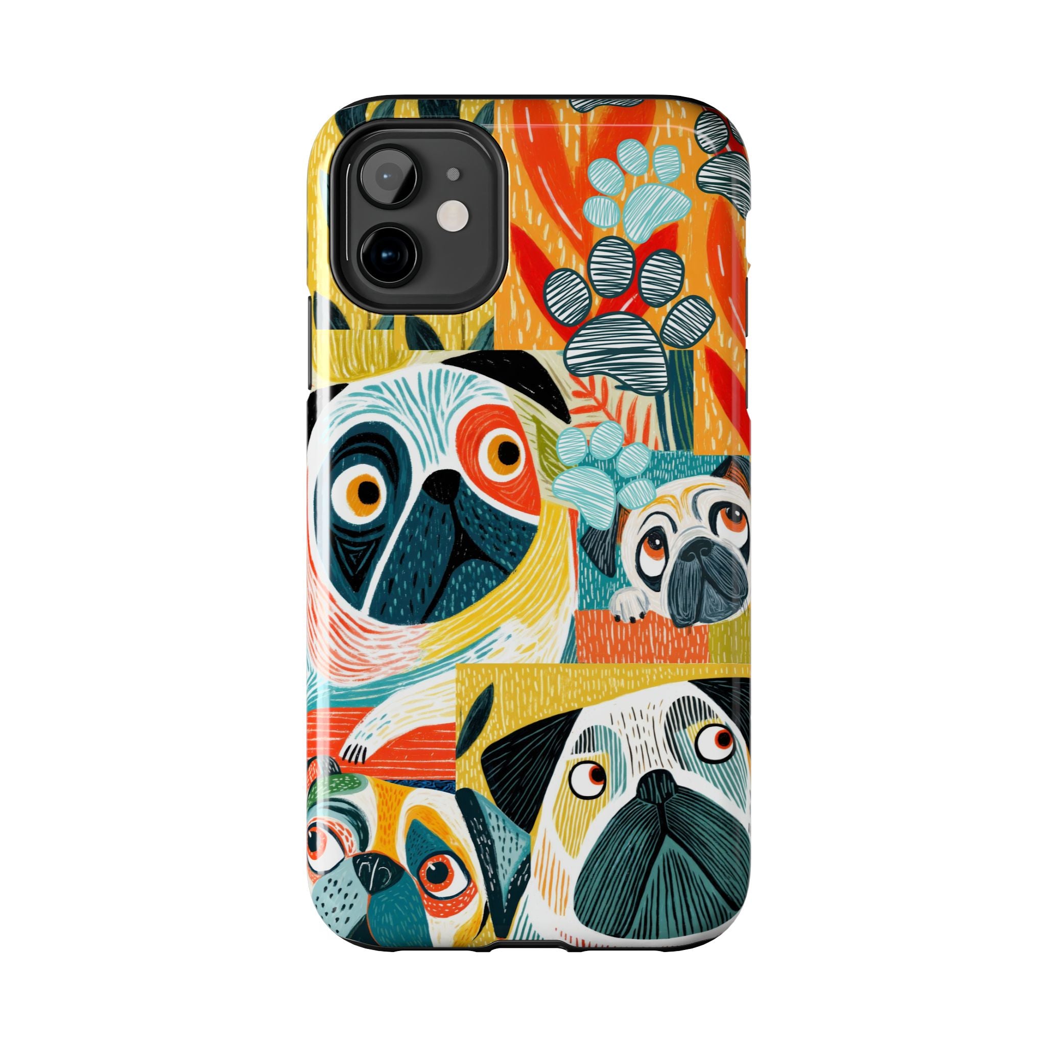 Colorful Pug Collage Phone Case | Cute Dog Art, Floral Accents