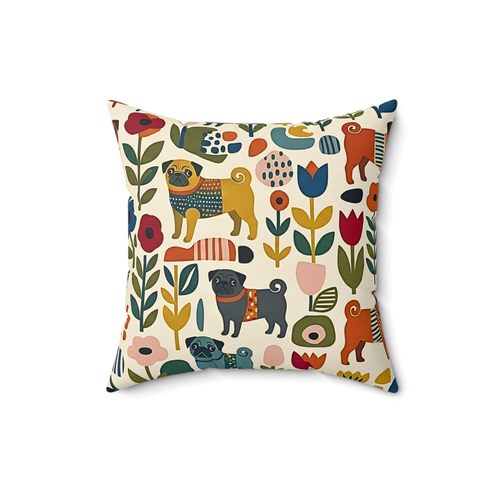 Mid Century Pug Accent Pillow Faux Suede Square Pillow | Pug Mama Home Decor